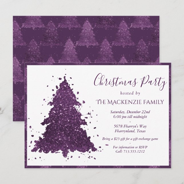Moody Julgran | Deep Plum Lila Party Julkort (Fram/baksida)