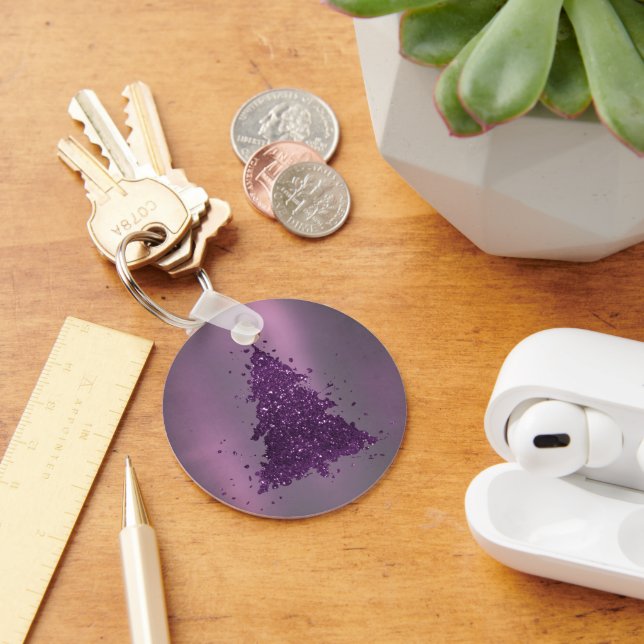 Moody Julgran | Deep Plum Lila Splatter Nyckelring (Skrivbord)