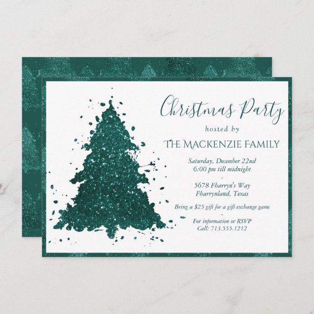 Moody Julgran | Mörk Midnight Teal Party Julkort (Fram/baksida)