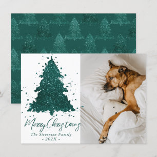 Moody Julgran Mörk Midnight Teal-skript Julkort