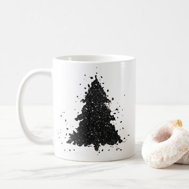 Moody Julgran | Mörk Midnight Teal Splatter Kaffemugg (Med munk)