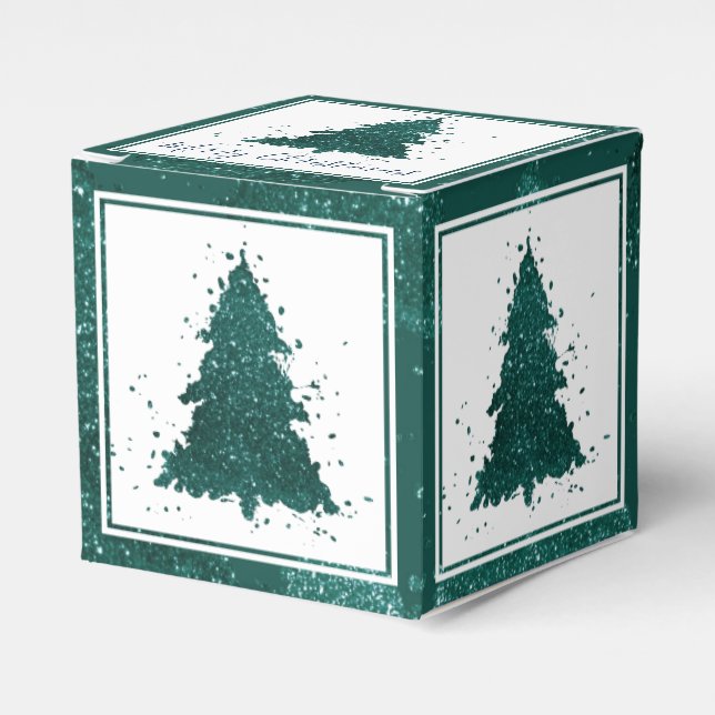 Moody Julgran | Mörk Midnight Teal Splatter Presentaskar (Framsidan Sidan)