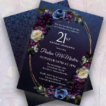 Moody Lila blommor 21:a födelsedag Party Inbjudningar<br><div class="desc">Sofistikerad och moody mörk lila ro och vilda blommor skapar en blommigt för chic. Humle av vitt och blått ger visuellt intresse och djup. Frukt och bär bidrar till att förbättra sulfatets utformning. Tillsammans dekorerar de en elegant med flera strand och ovala guld ram. Inbjudan tillbaka har en subtil geometrisk...</div>
