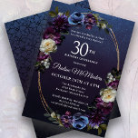 Moody Lila blommor 30års födelsedag Party Inbjudningar<br><div class="desc">Sofistikerad och moody mörk lila ro och vilda blommor skapar en blommigt för chic. Humle av vitt och blått ger visuellt intresse och djup. Frukt och bär bidrar till att förbättra sulfatets utformning. Tillsammans dekorerar de en elegant med flera strand och ovala guld ram. Inbjudan tillbaka har en subtil geometrisk...</div>