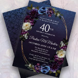 Moody Lila blommor 40:e födelsedag Party Inbjudningar<br><div class="desc">Sofistikerad och moody mörk lila ro och vilda blommor skapar en blommigt för chic. Humle av vitt och blått ger visuellt intresse och djup. Frukt och bär bidrar till att förbättra sulfatets utformning. Tillsammans dekorerar de en elegant med flera strand och ovala guld ram. Inbjudan tillbaka har en subtil geometrisk...</div>