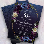 Moody Lila blommor 50:e Födelsedagsfesten Inbjudningar<br><div class="desc">Sofistikerad och moody mörk lila ro och vilda blommor skapar en blommigt för chic. Humle av vitt och blått ger visuellt intresse och djup. Frukt och bär bidrar till att förbättra sulfatets utformning. Tillsammans dekorerar de en elegant med flera strand och ovala guld ram. Inbjudan tillbaka har en subtil geometrisk...</div>
