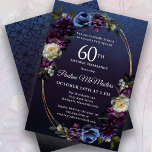 Moody Lila blommor 60:e Födelsedagsfesten Inbjudningar<br><div class="desc">Sofistikerad och moody mörk lila ro och vilda blommor skapar en blommigt för chic. Humle av vitt och blått ger visuellt intresse och djup. Frukt och bär bidrar till att förbättra sulfatets utformning. Tillsammans dekorerar de en elegant med flera strand och ovala guld ram. Inbjudan tillbaka har en subtil geometrisk...</div>