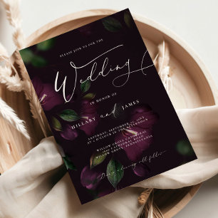 Moody Lila Bloom Calligraphy Bröllopsinbjudan Inbjudningar