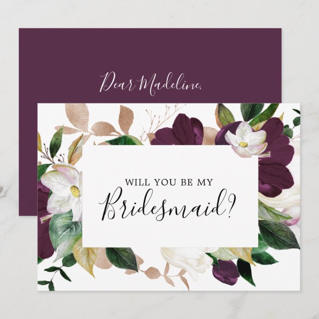 Moody Lila Blooms Bridesmaid Frieri kort (Fram/baksida)