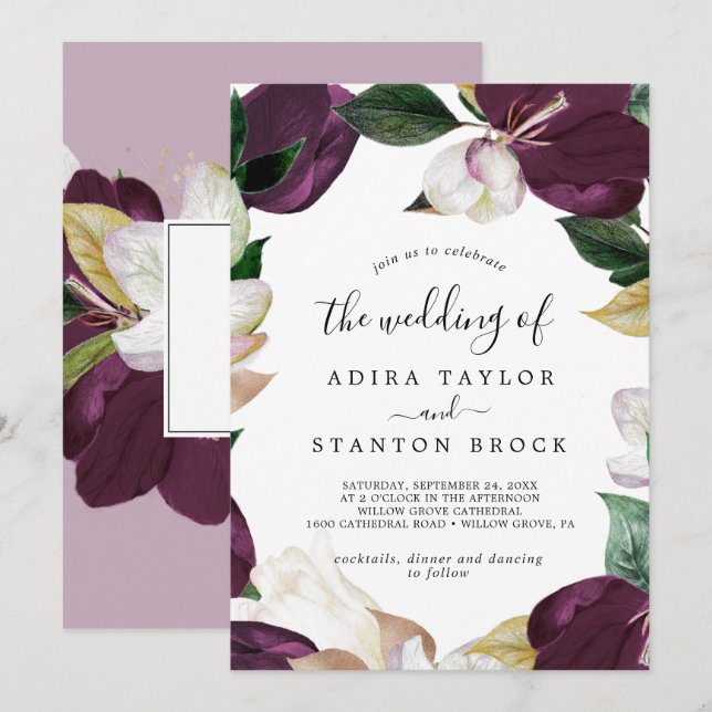 Moody Lila Blooms Lilac Back Wedding bjudande Inbjudningar (Fram/baksida)