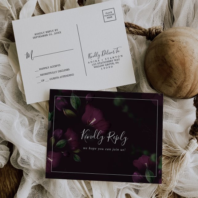 Moody Lila Blooms Mönster Enkel OSA Postkort Inbjudan Vykort (Skapare uppladdad)