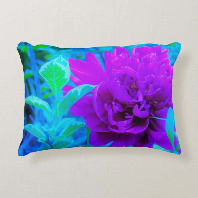 Moody Lila Peony med vackert Foliage Prydnadskudde (Framsidan)