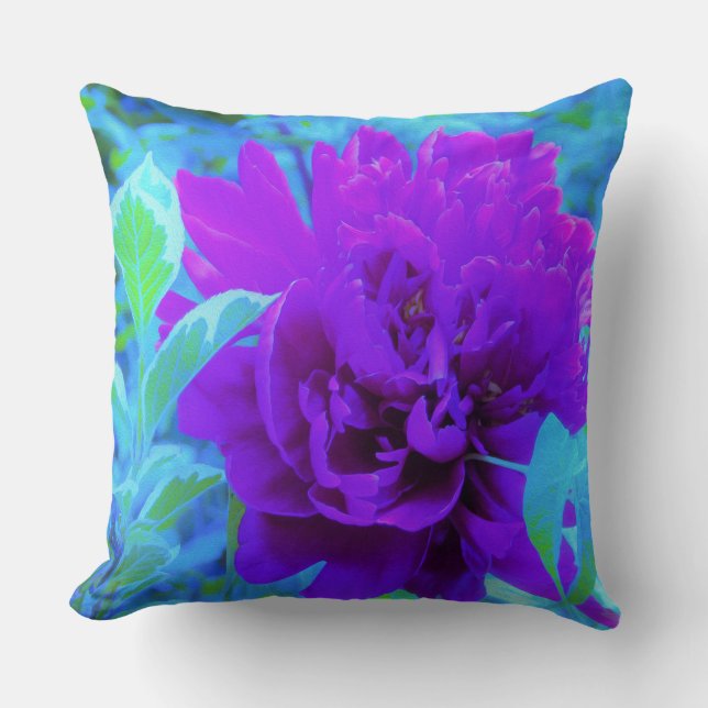 Moody Lila Peony med vackra Weigela Foliage Kudde (Framsida)