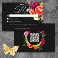 Moody Luxe Blommig Vibrant Rosa Svart Bröllops QR