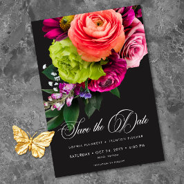 Moody Luxe Floral Vibrant Pink Black Wedding Spara Datumet