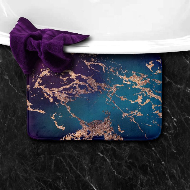 Moody Luxe Marble | Djup Lila och Teal Ro Guld Badrumsmatta (Skapare uppladdad)