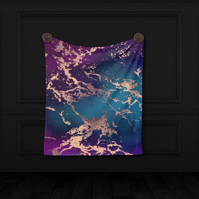 Moody Luxe Marble | Djup Lila och Teal Ro Guld Fleecefilt (Skapare uppladdad)
