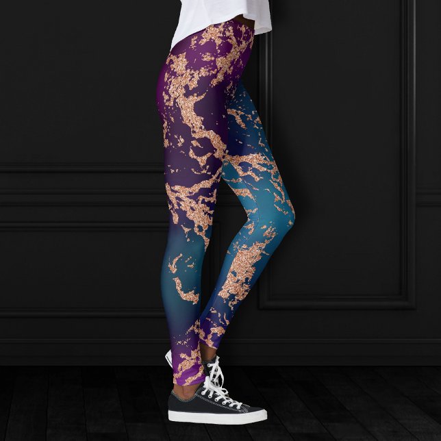 Moody Luxe Marble | Djup Lila och Teal Ro Guld Leggings (Skapare uppladdad)