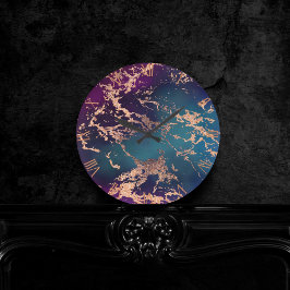 Moody Luxe Marble | Djup Lila och Teal Ro Guld Rund Klocka