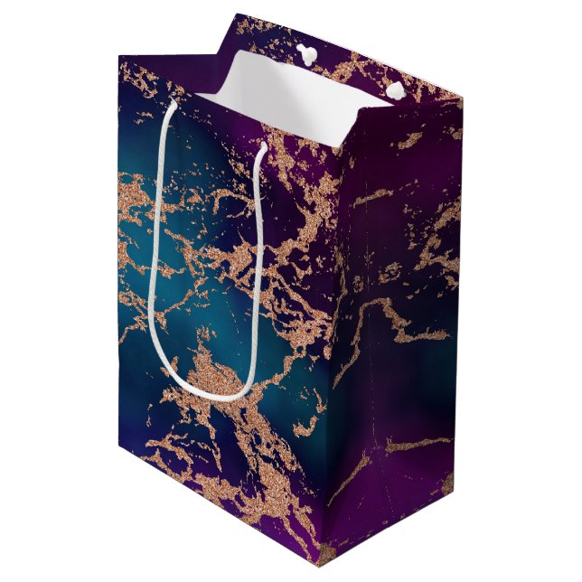 Moody Luxe Marmor | Djup Lila och Teal Roséguld (Framsidan Vinklad)