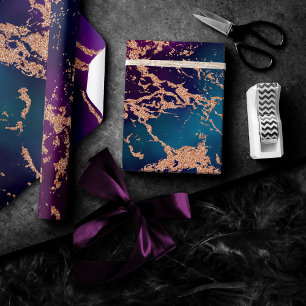 Moody Luxe Marmor   Djup Lila och Teal Roséguld Presentpapper