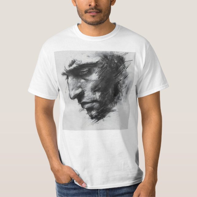 Moody mans Ansikte-träkolsketch T Shirt (Framsida)