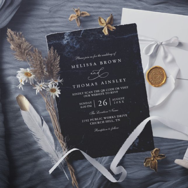 Moody Marble Minimalist Elegant QR Code Wedding Inbjudningar (Skapare uppladdad)
