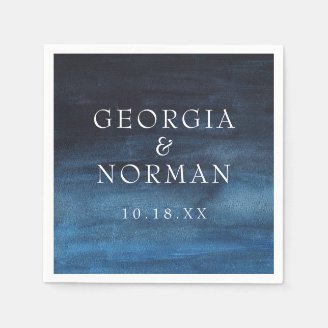 Moody marinblå vattenfärg Bröllop Pappersservett (Framsidan)