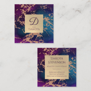 Moody marmor Luxe Deep Lila Teal Guld Monogram Fyrkantigt Visitkort