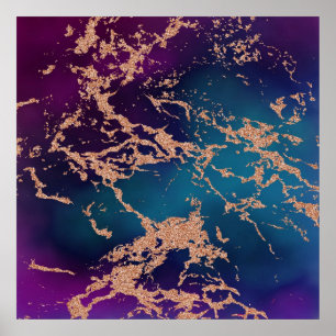 Moody marmor   Luxe Deep Lila Teal Ro Guld Poster