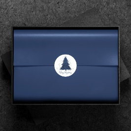 Moody Merry Christmas | Classy Dark Navy Blue Tree Runt Klistermärke
