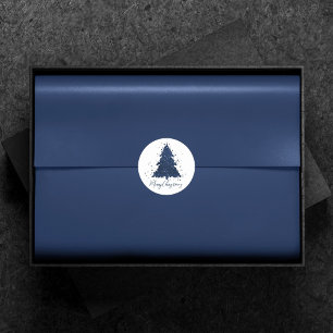 Moody Merry Christmas Classy Dark Navy Blue Tree Runt Klistermärke