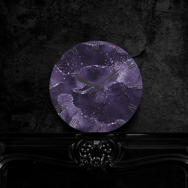 Moody Midnight Agate | Deep Indigo Lila Glam Rund Klocka (Skapare uppladdad)