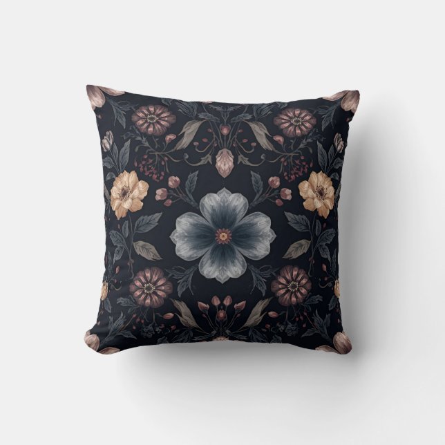 Moody Midnight Dark Botanical Floral  Kudde (Framsida)