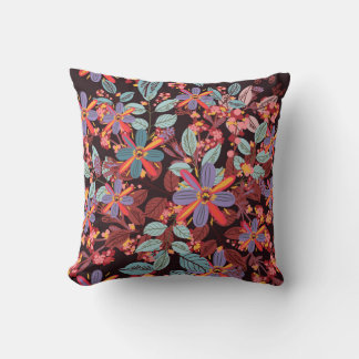 Moody Midnight Floral Folk Art Pattern Pillow Kudde