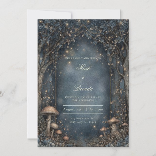 Moody Midnight Gothic Arch Forest Wedding Inbjudningar (Framsida)