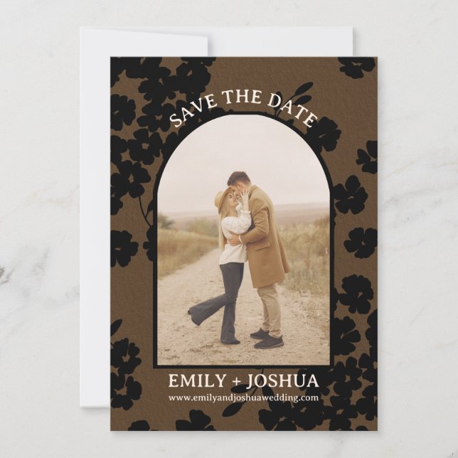 Moody Modern Blommigt platt spara datumkortet Brun Spara Datumet (Framsida)