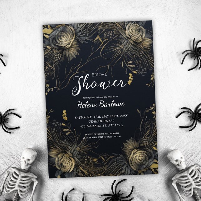 Moody Möhippa för Mörk för gotisk Blommigt Inbjudningar (Gothic Floral Dark Moody Bridal Shower Invitation)