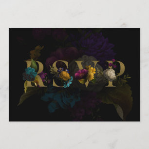 Moody monogram Bröllop OSA-kort för mörk Blommigt Inbjudningar