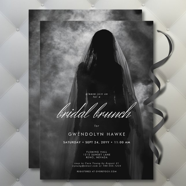 Moody Mörk Ghost Bride in Mist Möhippa Brunch Inbjudningar (Moody Dark Ghost Bride in Mist Bridal Brunch Invitation)