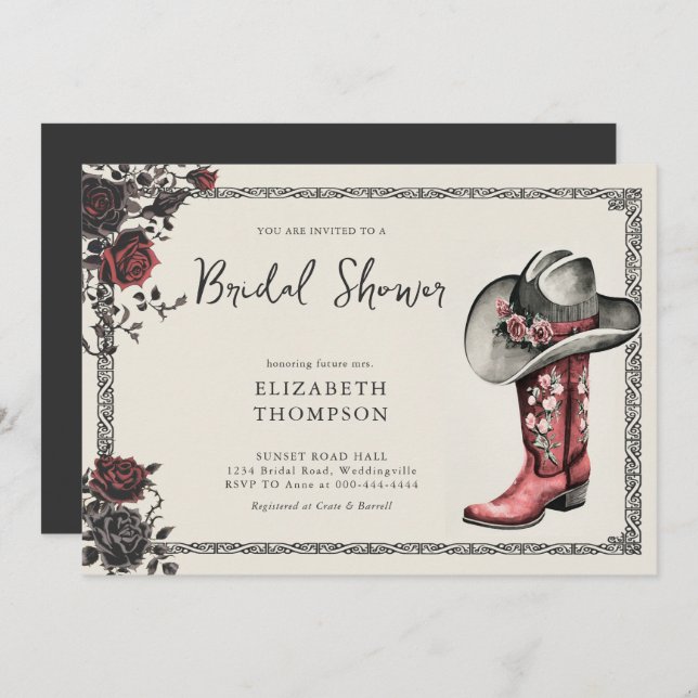 Moody Mörk Goth Western Black Ro Möhippa Inbjudningar (Fram/baksida)