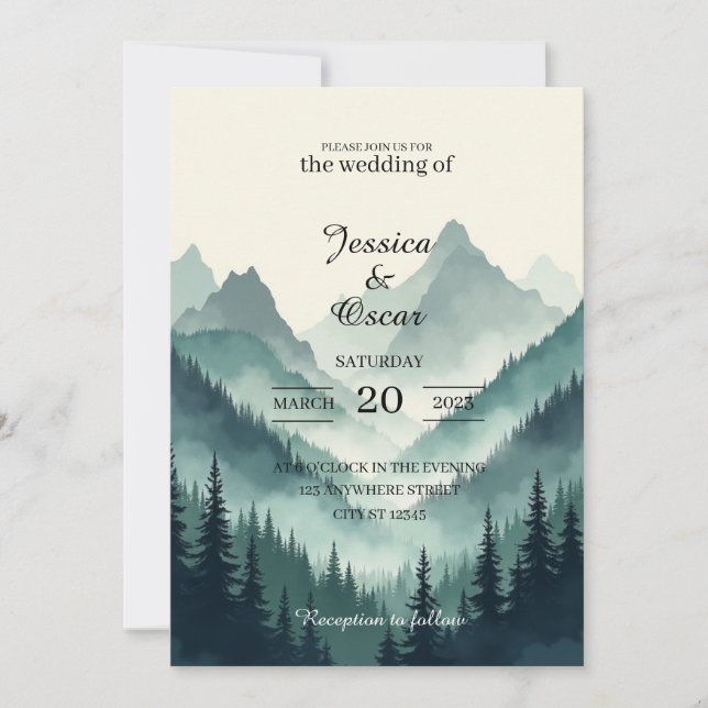 Moody Mountain Forest Wedding Invitation Inbjudningar (Framsida)