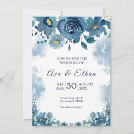 Moody Navy Blue Smoke Floral Invitation Inbjudningar