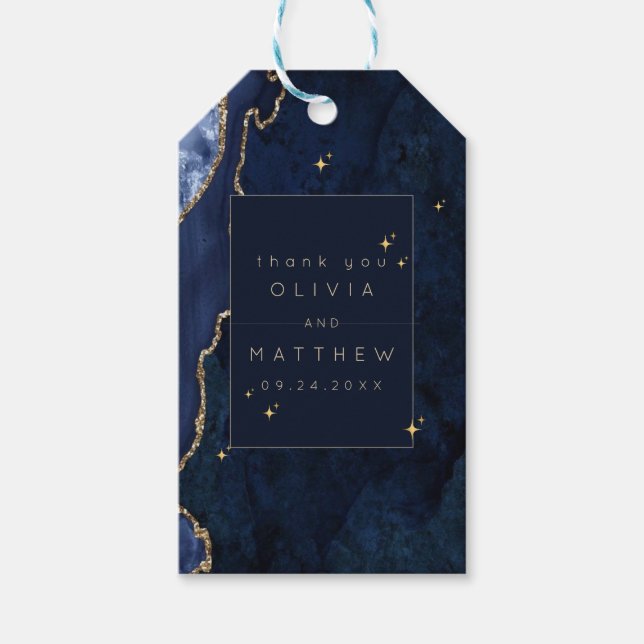 Moody Navy Celestial Bröllop  Presentetikett (Framsidan)