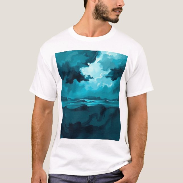 Moody Ocean Waves Under Stormy Sky – Abstract Seas T Shirt (Framsida)