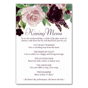 Moody passioner Dramatisk Lila Vin Kissing Menu Bordsnummer