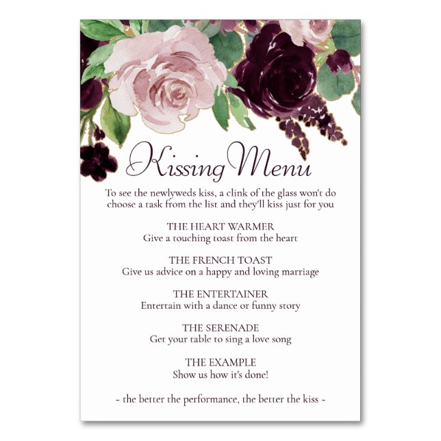 Moody passioner | Dramatisk Lila Vin Kissing Menu Bordsnummer (Framsidan)