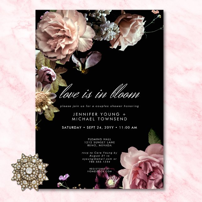 Moody Pastel Kärlek finns i bloomskaren Par Inbjudningar (Moody Pastel Love Is In Bloom Couples Shower Invitation)