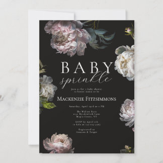 Moody Peony Mörkt Blommig Baby Sprinkle Inbjudningar
