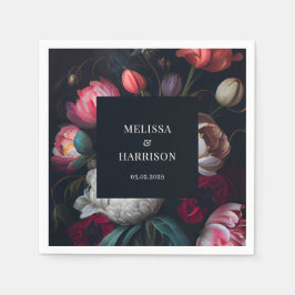 Moody Peony Painterly Blommigt Bröllop Pappersservett